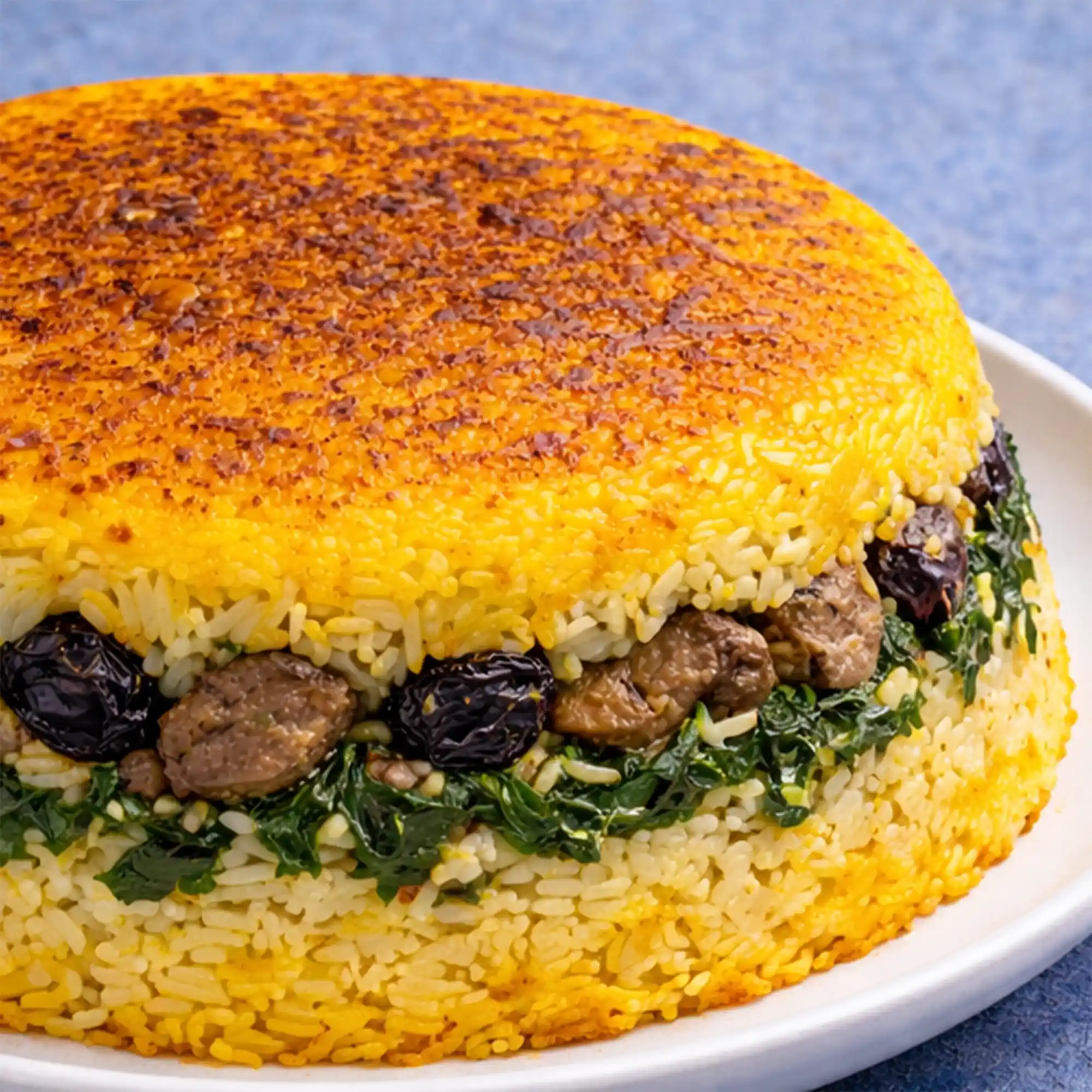 تهچین اسفناج و آلو